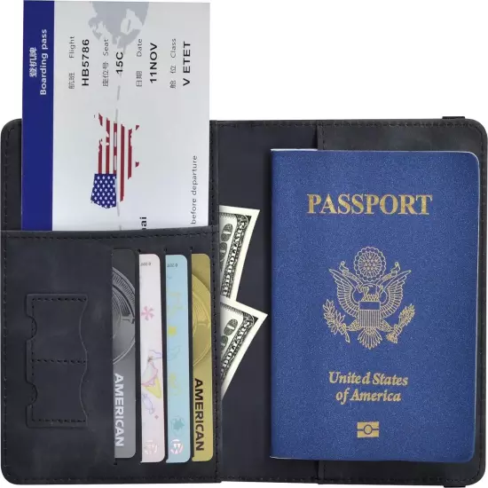 Leather RFID Blocking TravelPassport Holder Cover Passport Wallet with card Case