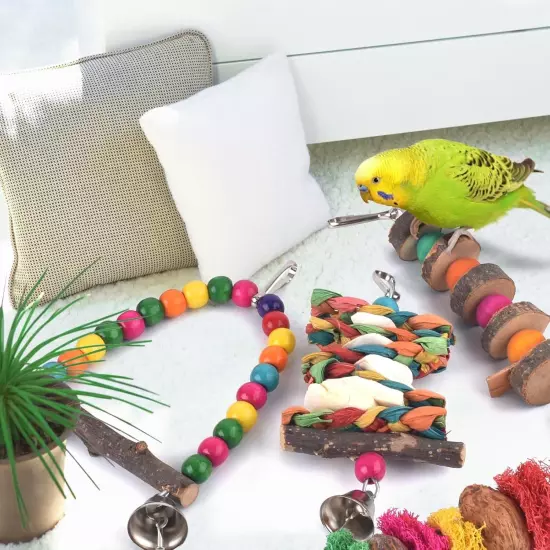 Bissap Bird Chew Toys, 7 Packs Parakeet Natural Wood Toys 7 PCS, 