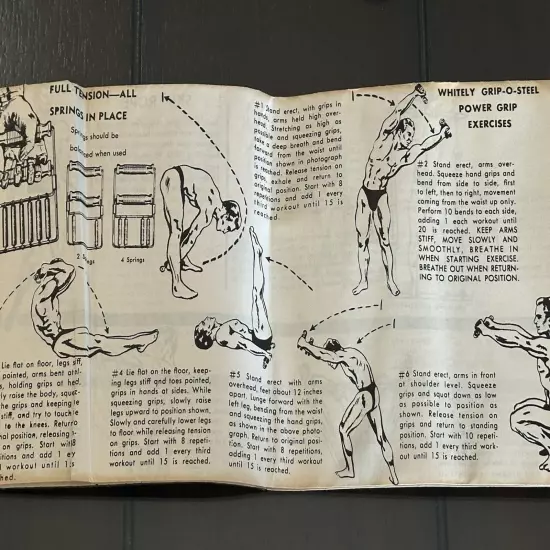 VTG Whitely Multi Power Grip-O-Steel, 1959, Includes Rare Exercise Pamphlets