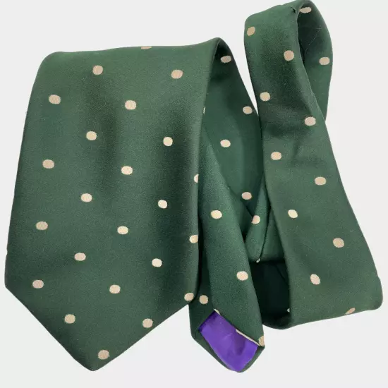 Vintage Louis Feraud Green Polka Dot Wide 1970's Necktie Tie Men's 4.2" x 57"