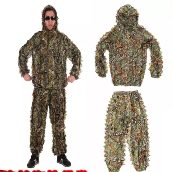 3D Ghillie Suit Set Sniper Train Leaf Jungle Forest Wood Hunting Camouflage