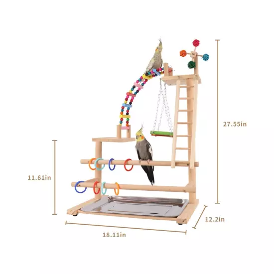 Bird Playground, Perch Stand Parrot Playstand Play Gym with 2 Perches Stand W...