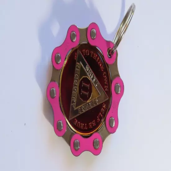 Pink AA Key Chain Chip Holder Keyring Gift Alcoholics Anonymous Al-Anon Women's