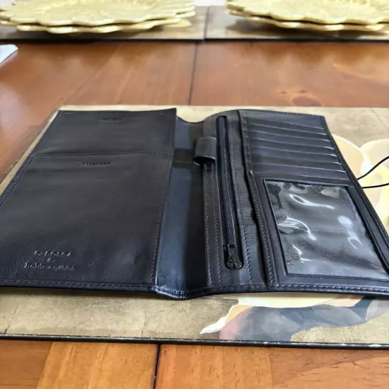 Bosca Black Leather Flight Attendant Passport Wallet And Address Book Planner