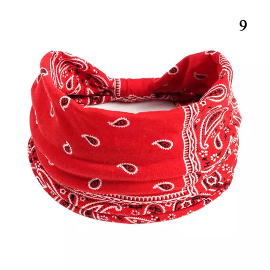 Women Boho Flower Print Wide Headband Vintage Knot Elastic Turban Headwrap *