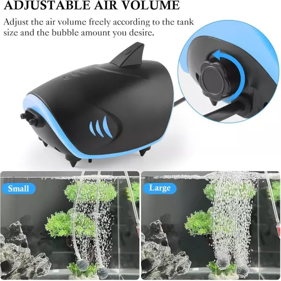 3W Quiet Aquarium Air Pump: 80GPH Adjustable Fish Tank Air Pump with Dual Output