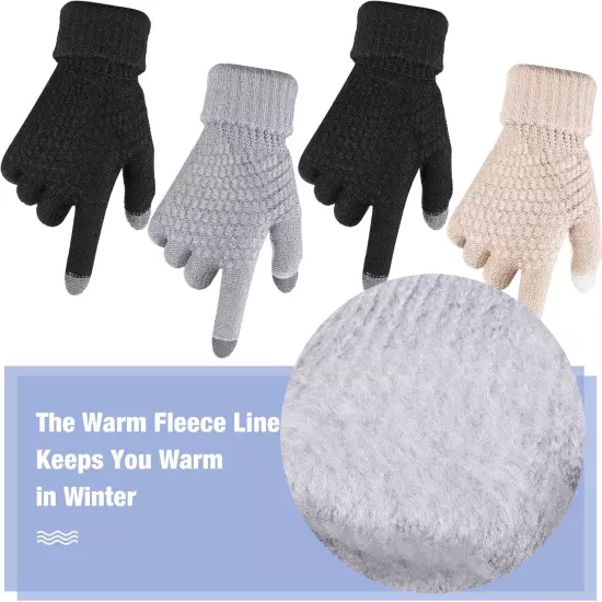 4 Pairs Women's Winter Touch Screen Gloves Warm Fleece Lined Knit Gloves Elastic