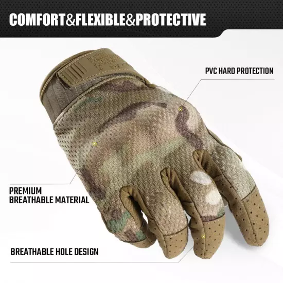 Tactical Gloves for Men - Camouflage Breathable Summer Touch Screen Full Fing...