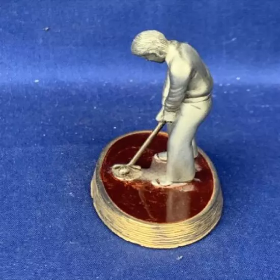 Vintage Pewter Golfer Golf Putter Game Ball Glazed Marble Gold Base ooAK❤️sj7m4s