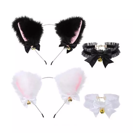 Cat Ear Bow Headband Claw Gloves Cosplay Plush Hairband Women Girl Headwear'