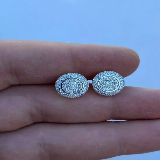 Real Solid 925 Silver Simulated Diamonds Mens Earrings Big Studs 14k Gold Plated