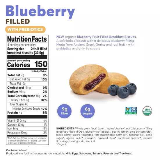 Fruit Bars Blueberry | Fruit Filled Breakfast Cookies | Kids Healthy Snacks | Lo