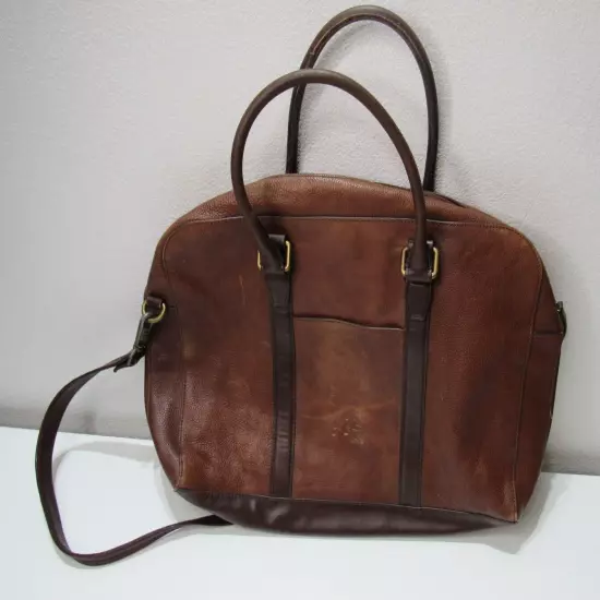 Fossil Brown Cowhide Pebbled Leather Messenger Laptop book Bag w/ Shoulder Strap