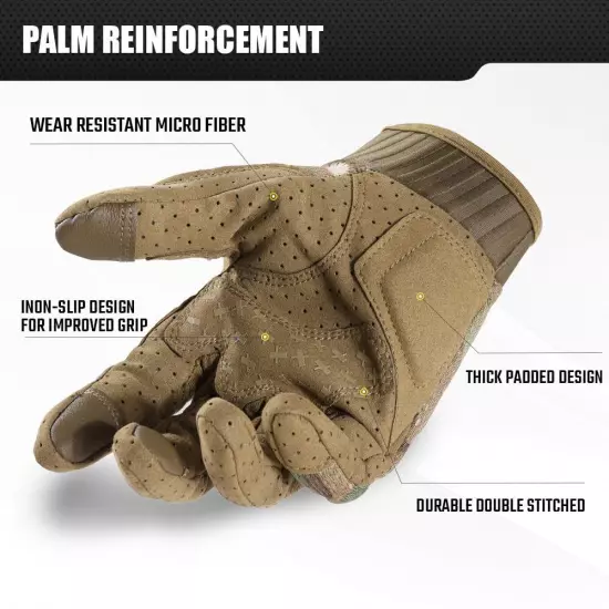 Tactical Gloves for Men - Camouflage Breathable Summer Touch Screen Full Fing...