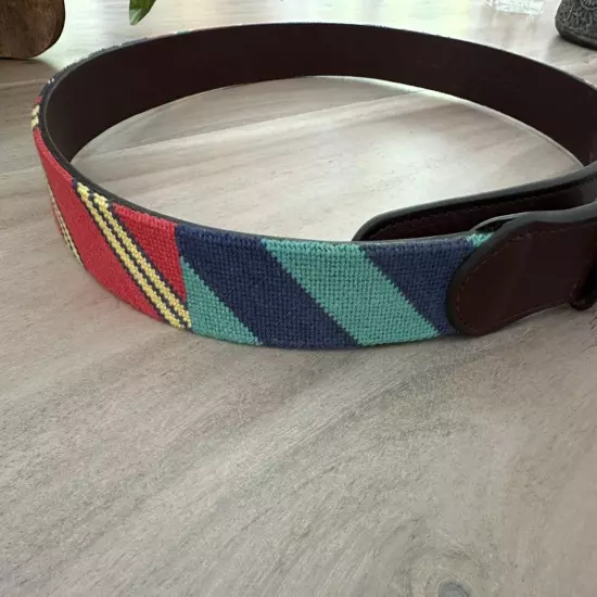 NWT Tucker Blair Needlepoint Belt Stripe Men's Size 36 Leather Brass Buckle