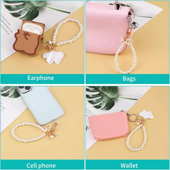 2 Pcs Phone Strap Wrist Phone Charm String Pearl Beaded Phone Strap Phone Chain 