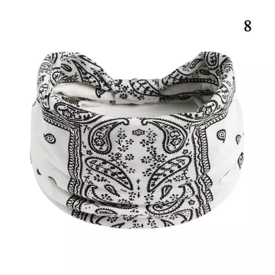 Women Boho Flower Print Wide Headband Vintage Knot Elastic Turban Headwrap *