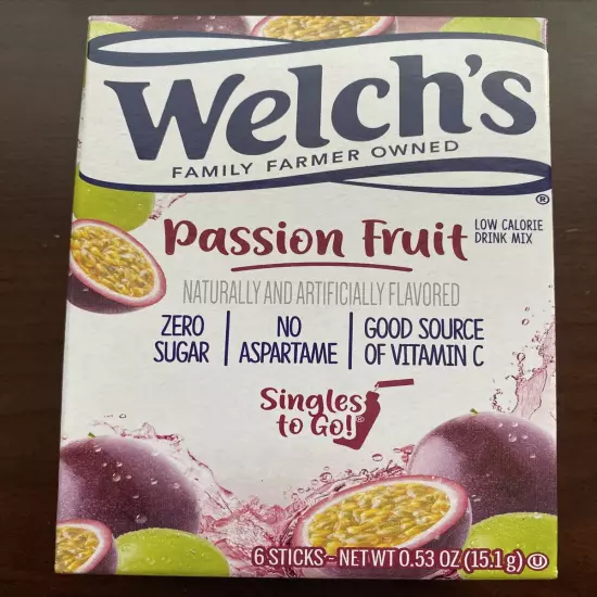 2 Welch’s Passion Fruit Singles to Go Drink Mix Free Shipping