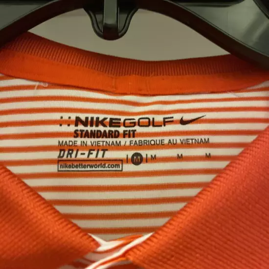 Nike Golf Shirt Orange Dri-Fit Standard Short Sleeve Polo Size M