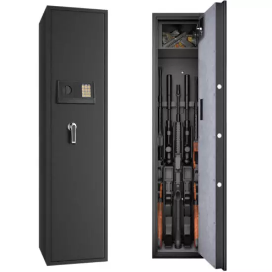 Costway Large Rifle Safe Quick Access 5-Gun Storage Cabinet w/ Pistol Lock Box