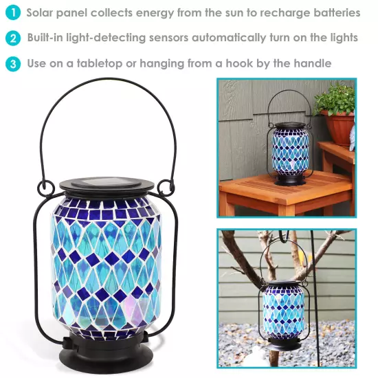 Cool Blue Mosaic Glass Outdoor Solar LED Lantern - 8 in by Sunnydaze