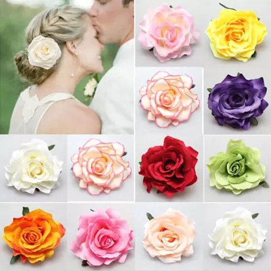 Artificial Rose Flower Hairpin Wedding Bridal Brooch Womens Hair Clip Headwear