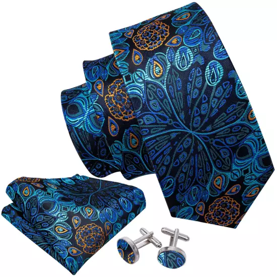 USA Mens Tie Striped Paisley Solid Paisley Necktie Hanky Cufflink Set Wedding