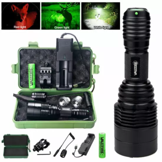 3In1 Tactical Hunting Flashlight Torch Red Green LED Gun Light Scope Mount Rifle