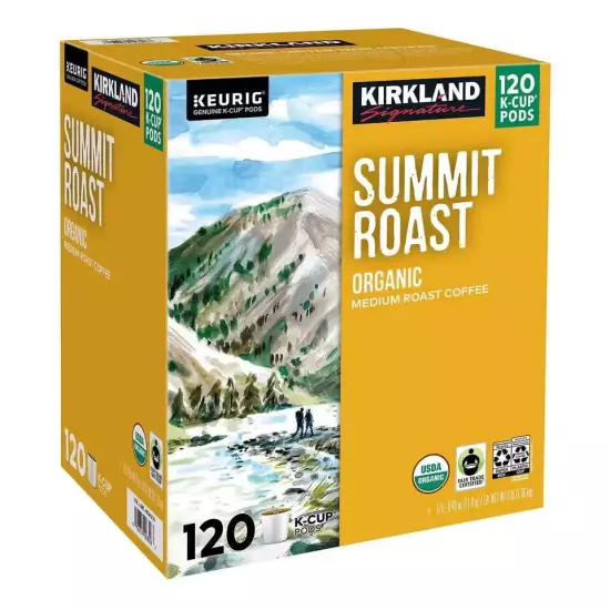 Kirkland Signature Coffee Organic Summit Roast K-Cup Pod, 120-count /EXP 07/2026