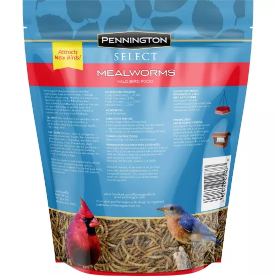 Select Mealworms, Bluebird and Wild Bird Food, 17.6 Oz. Bag, 1 Pack,