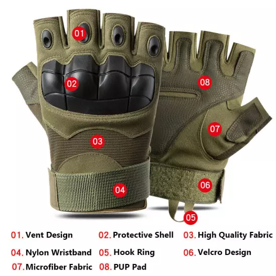 Tactical Mens Gloves Army Military Motorcycle Cycling Hiking Hunting Fingerless