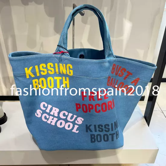 ZARA NEW UNISEX FABRIC TOTE BAG X HARRY LAMBERT BLUE 3398/420