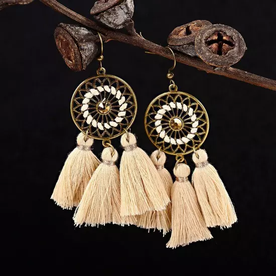 Fashion Women Bohemian Earrings Long Tassel Fringe Drop Dangle Ear Stud Jewelry