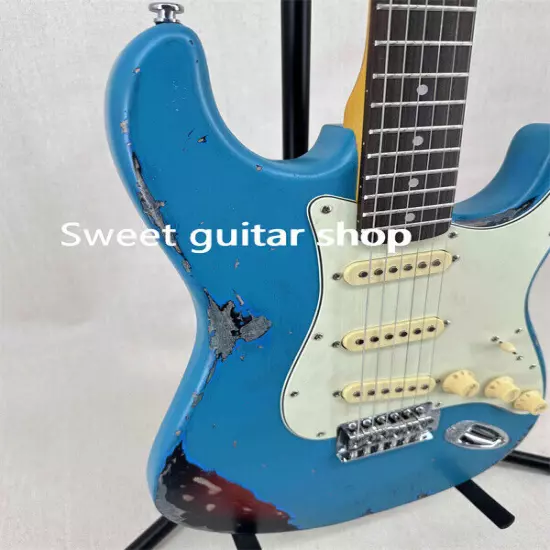 Custom Relic Blue ST Electric Guitar 3S Pickups Cream Pickguard Chrome Hardware