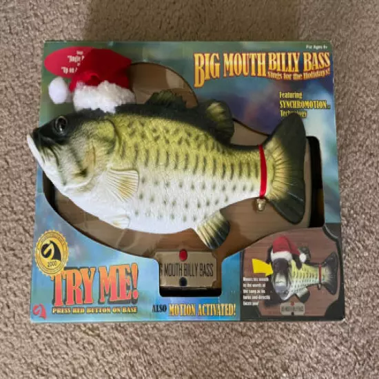 (NEW) Big Mouth Billy Bass Sings For The Holidays 1999 Santa Jingle Bells