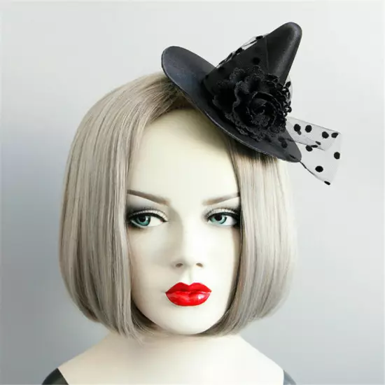 Gothic Women Fascinator Black Floral Mini Witch Hat Clips Masquerade Headwear