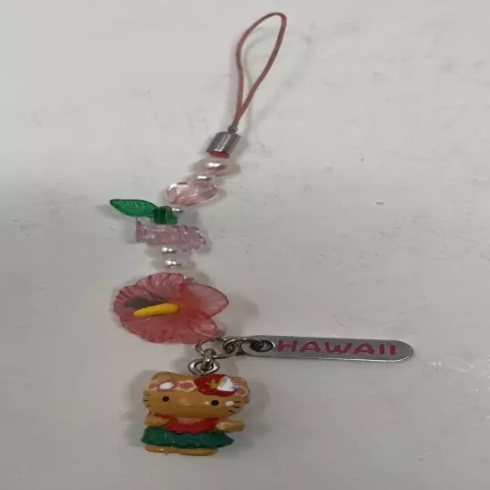 2007 Sanrio Tanned Hello Kitty Hula Hibiscus Keychain Phone Charm Hawaii USA