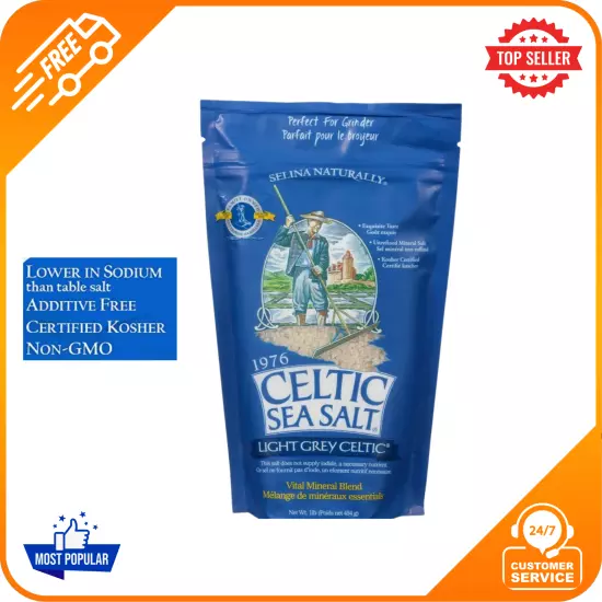 Light Grey Celtic Sea Salt 1 Pound Resealable Bag Additive-Free, Delicious Sea