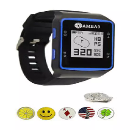 Amba9 GPS Golf Watch or Bundle with 5 Ball Markers, Hat Clip