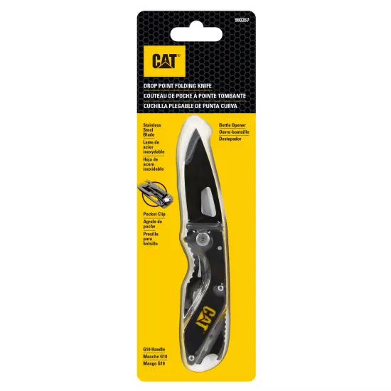 Cat 6-1/4 Inch Folding Skeleton Knife with Bottle Opener and Black Blade -