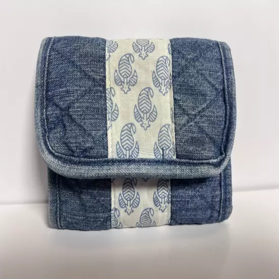 Lemon Hill Tri-Fold Wallet Quilted Chambray Denim Folding Pockets Credit Card