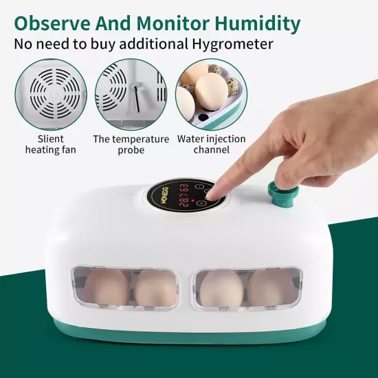 Egg Incubator, 8 Eggs Poultry Hatcher with Humidity Temperature Control, Led