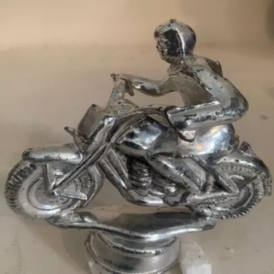 Vtg Motorcycle BMX Trophy Topper Silver Metal Figurine