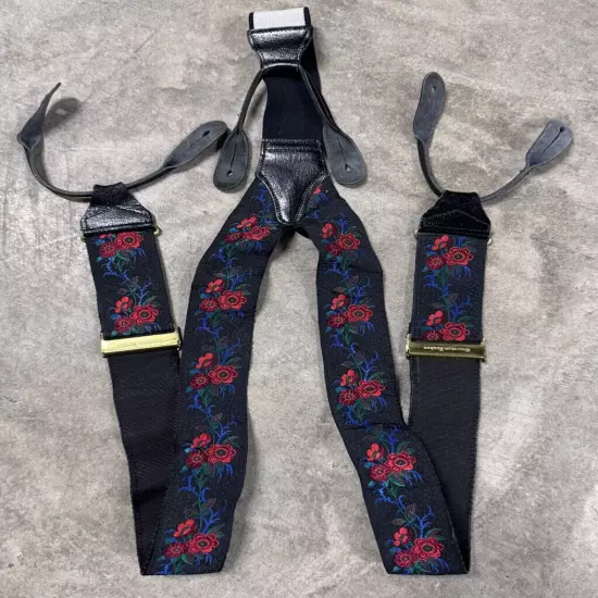 Albert Thurston Suspenders Braces Leather Brass Made In England Vintage Floral