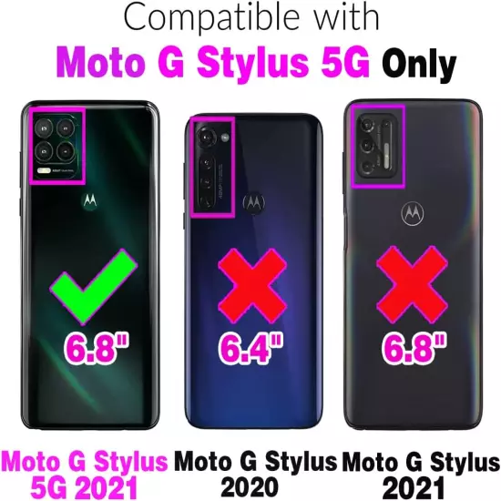 Phone Case for Moto G Stylus 5G 2021 Wallet Cover with Tempered Glass Screen Pro