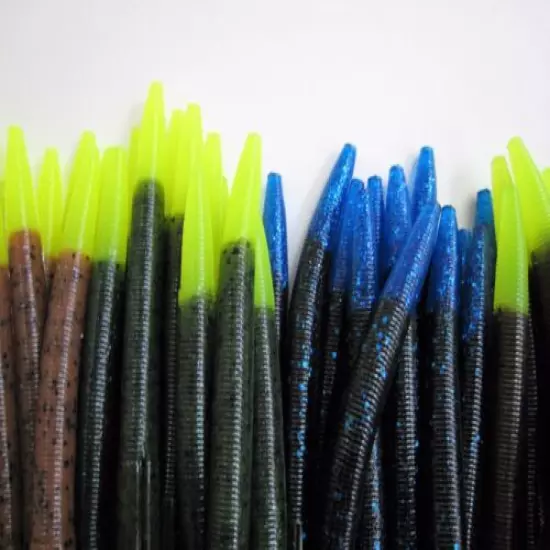 100 pk 5" Senko style Soft Plastic Bass Worms -5 Colors/20 EachFIRE TIP PACK-USA