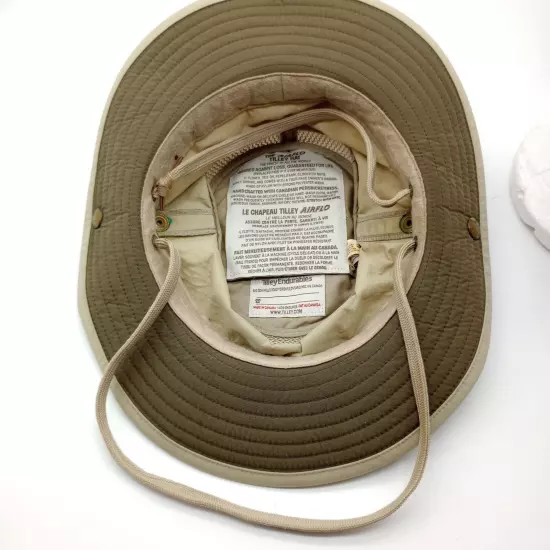 Tilley Endurables Air Flo Khaki Hat Mesh Ventilation Adjustable Strap Sz 7 3/8