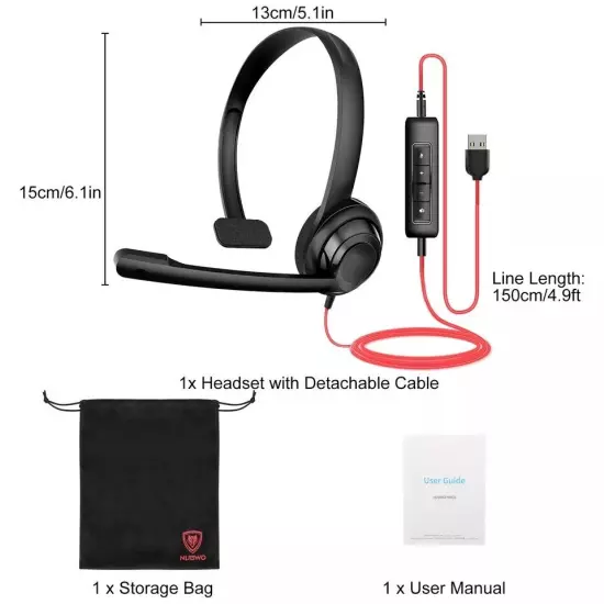 USB Wired Computer Headset with Noise-Cancelling Microphone for Skype Meetings