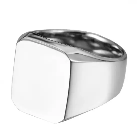 Polished Silver Stainless Steel Band Biker Men's Signet Ring Size 8,9,10,11,12