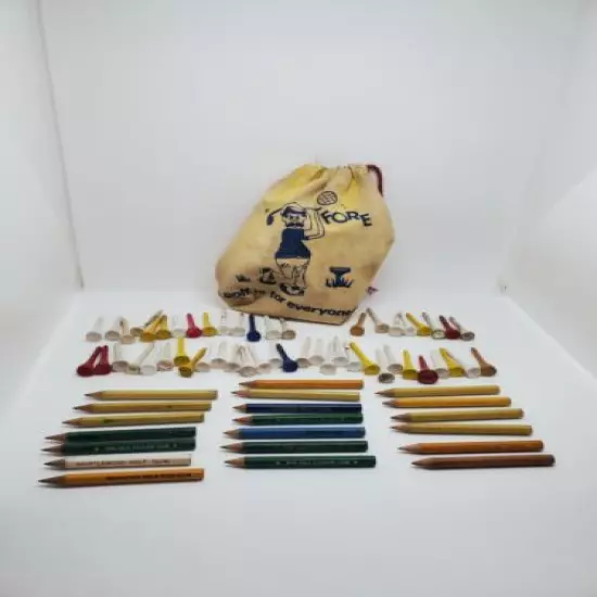 Vintage Golf Tee Bag + Tees + Pencils Advertisement Fore Golf Is For Everyone